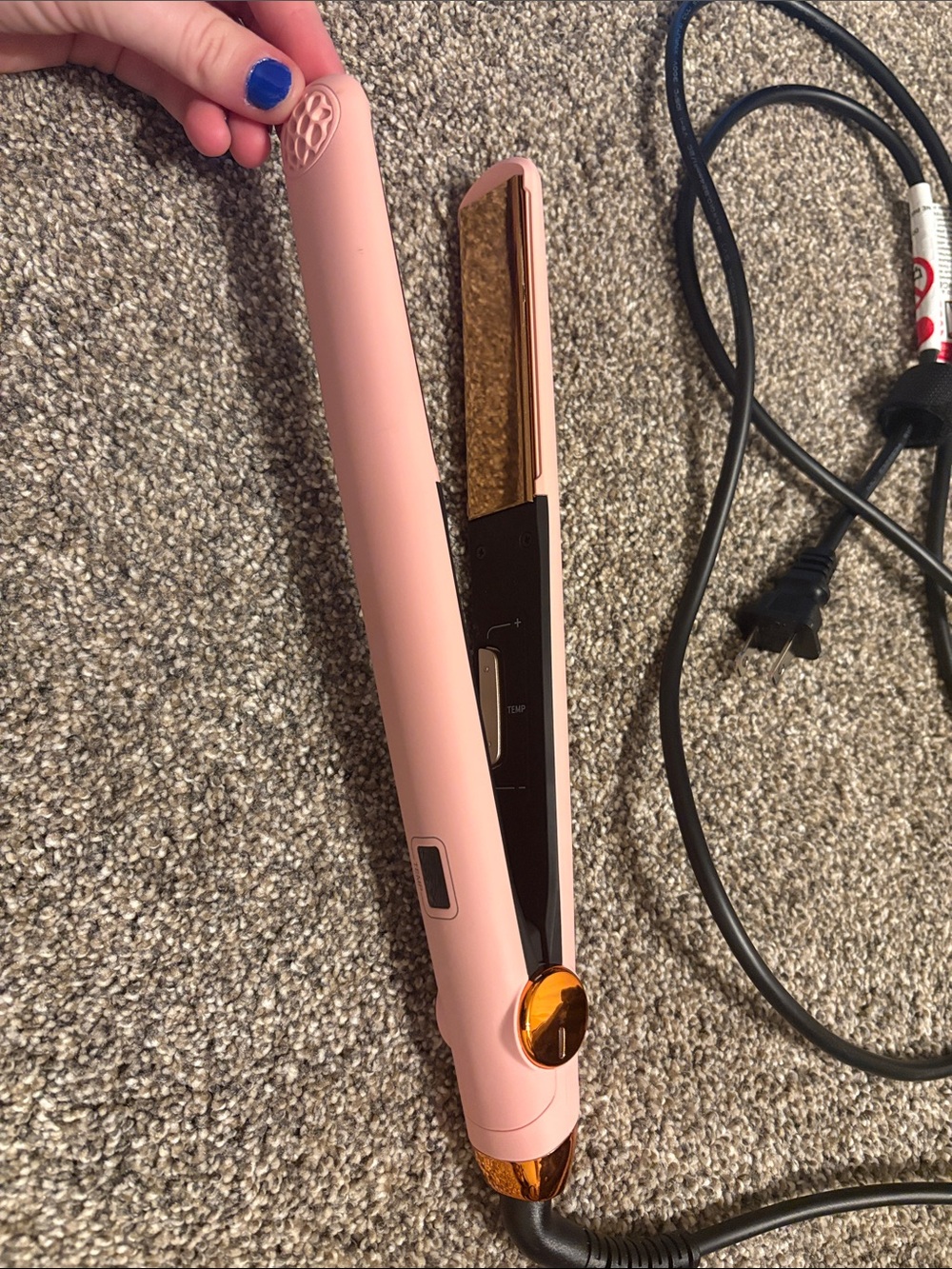 Sleek Pink Ceramic Hair Straightener with Gold Accents